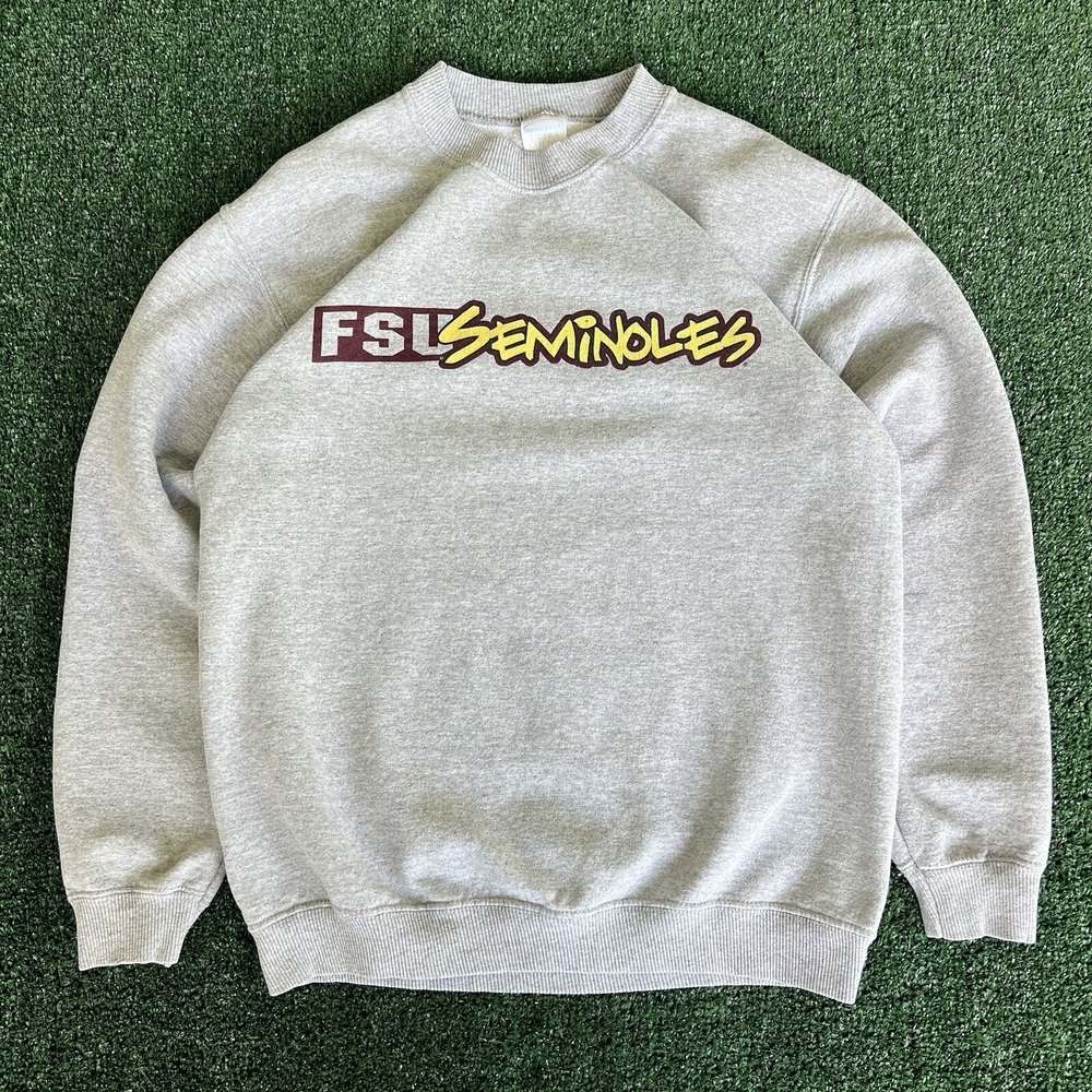 VTG Y2K Mens Florida State Seminoles FSU Graffiti Gray Crewneck Sweatshirt Small